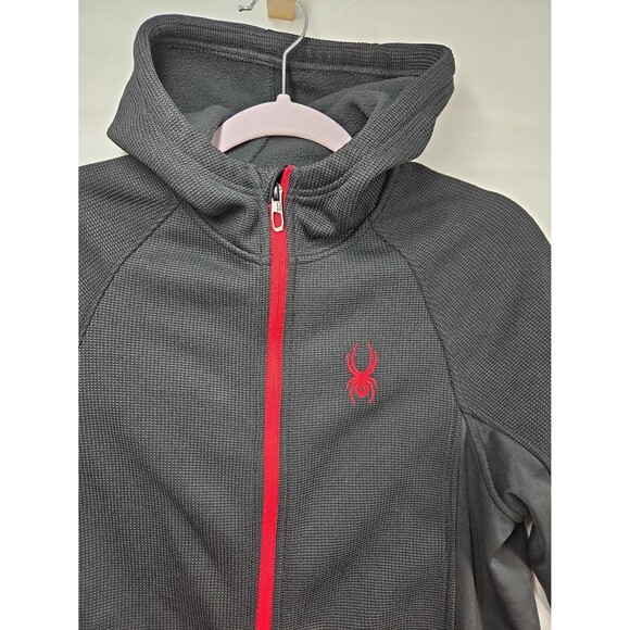 Spyder Full Zip Thermal Waffle Knit Fleece Lined Black Hooded Jacket Mens Small - Picture 3 of 12